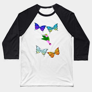 Hummingbird and Butterfly Design Baseball T-Shirt